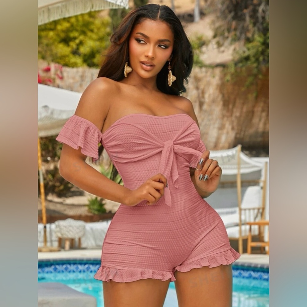 SHEIN off shoulder ruffle romper
